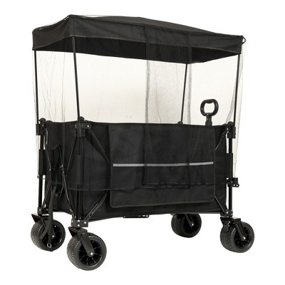 Grungis Extended Heavy-Duty Wagon Cart with Canopy,All-Terrain Shopping Cart with Side Pocket and Brakes,Utility Cart for Camping,Shopping