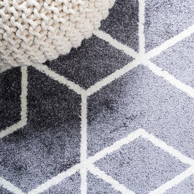 Mid-Century Geometric Flatweave Area Rug - White/Gray, 4' x 6'