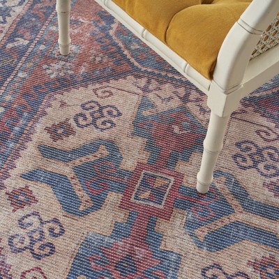 Nicole Curtis Red and Navy Floral Cotton Chenille 6' x 9' Area Rug