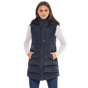 Women's Long Puffer Vest with Hood - S.E.B. By SEBBY - 1 of 4