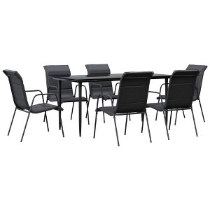 vidaXL 7 Piece Patio Dining Set Black Steel and Textilene - 63" Table Length 6 Chairs - 1 of 4