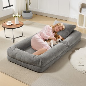 Upholstered Human Dog Bed for Adult & Pets, Large Chenille Tatami Bean Bag Bed with 5 Adjustable Position, 2 Pillows,Lounge Chaise with Memory Foam - 1 of 4