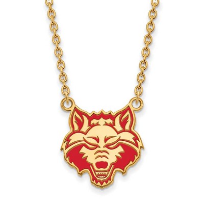 Black Bow Jewelry 14k Yellow Gold Plated Sterling Silver Arkansas State Red Wolves NCAA Necklace 18 Inch