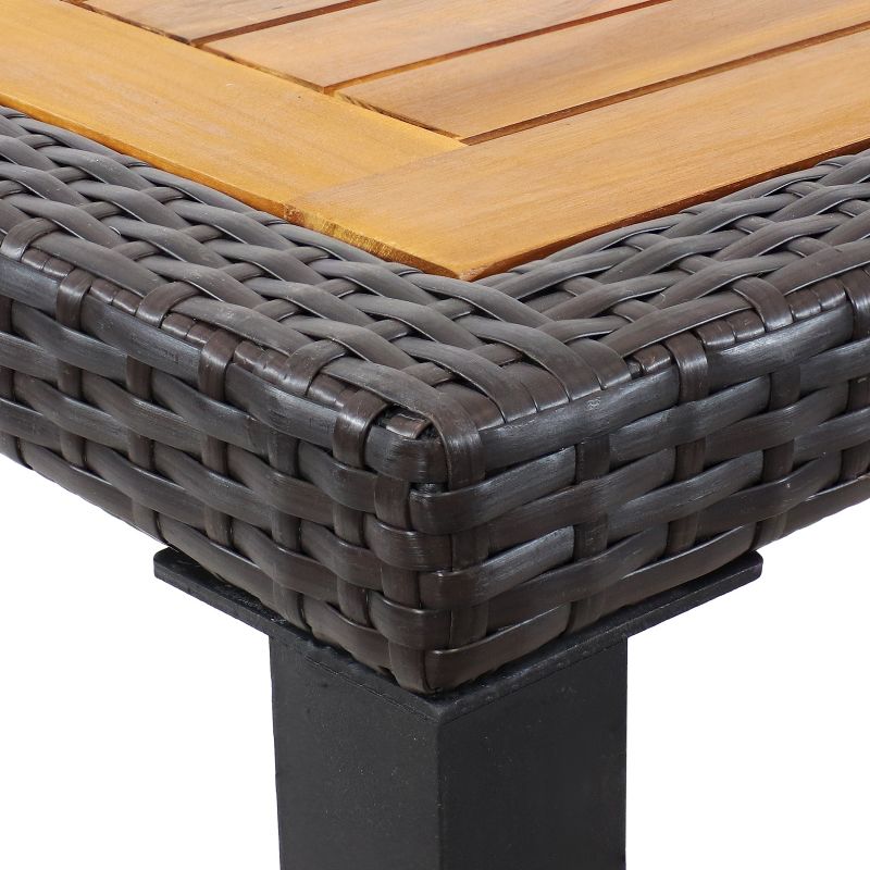 Sunnydaze Outdoor Acacia Wood and Faux Wicker Resin Patio Dining Table - 31.5" - Brown and Black, 5 of 9