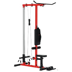 Soozier Lat Pull Down Machine Cable Station, High and Low Row Pulley System with Adjustable Seat and Flip-Up Footplate, Home Gym - 1 of 4