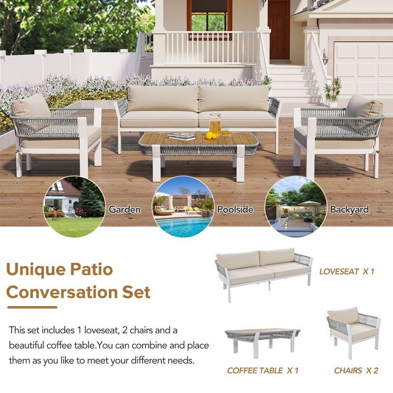 4pc Outdoor Patio Conversation Set, Sectional Sofa Set with Coffee Table 4A -ModernLuxe, 4 of 17