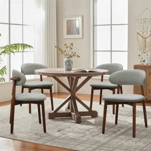 Wooden Dining Room Chairs Set of 4, Walnut Armless Upholstered Dining Chairs with Flannel Fabric, Comfortable Kitchen Chairs - Koiai - 1 of 4