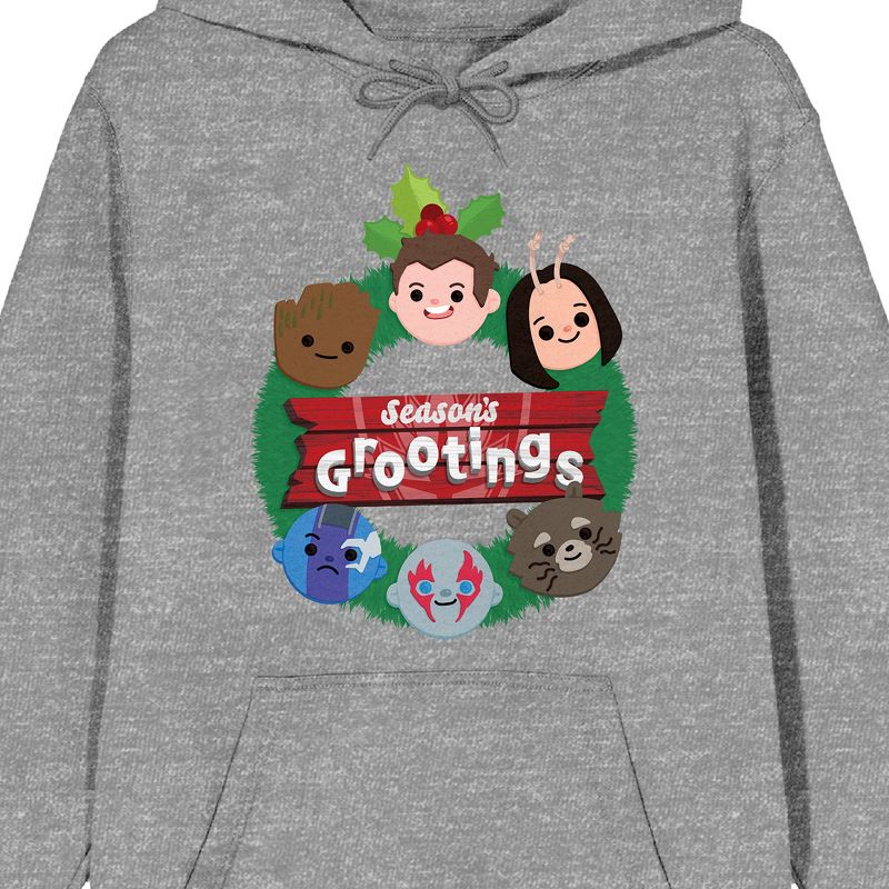 Guardians Of The Galaxy Holiday Special Seasons Grootings Long Sleeve Athletic Heather Adult Hooded Sweatshirt, 2 of 4