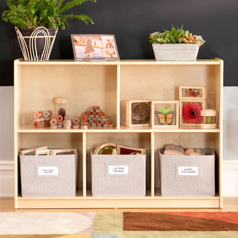 Guidecraft EdQ 2-Shelf 5-Compartment Storage 30": Children's Wooden Organizer, Cube Bookshelf and Bins, Kids Room and School Furniture, 4 of 6