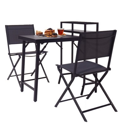 VYNXARIA 3PCS Patio Bistro Set, Patio Set of Foldable Patio Table and Chairs,Outdoor Patio Furniture Sets,Black