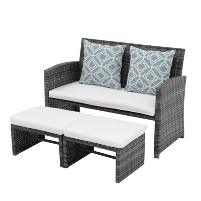 Sunsitt 3pc Outdoor Patio Loveseat with Ottoman White