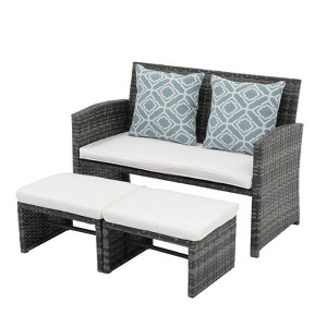 Sunsitt 3pc Outdoor Patio Loveseat with Ottoman White - 1 of 4