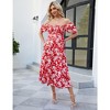 WhizMax Women's Maternity Dress Summer Floral Print Square Neck Puff Sleeve Midi Dress Casual Ruffle A Line Dress for Babyshower - 3 of 4