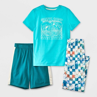 Boys' 3pc Short Sleeve Pajama Set - Cat & Jack™ Aqua Blue XS