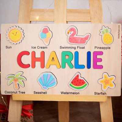 Huxxion Beach Personalized Name Puzzle - Wooden Montessori Toys, one year old birthday gift | KindlyToys NP06