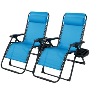 Tangkula 2PCS Folding Zero Gravity Lounge Chair Recliner w/ Cup Holder Pillow - 1 of 4