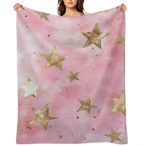 FIONECA Shimmering Gold Star Christmas Blanket with Blush Pink Background Soft Warm Holiday Decor Throw 40x50 inches - 1 of 1
