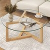 VYNXARIA Natural Round Glass Coffee Table with Sturdy Wood Base - Easy Assembly - 3 of 4
