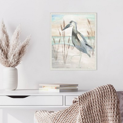 Heron on Sandy Beach with Beaded Frame Canvas Art