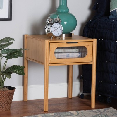 Naresh Natural Bamboo Wood 1-Drawer End Table with Storage