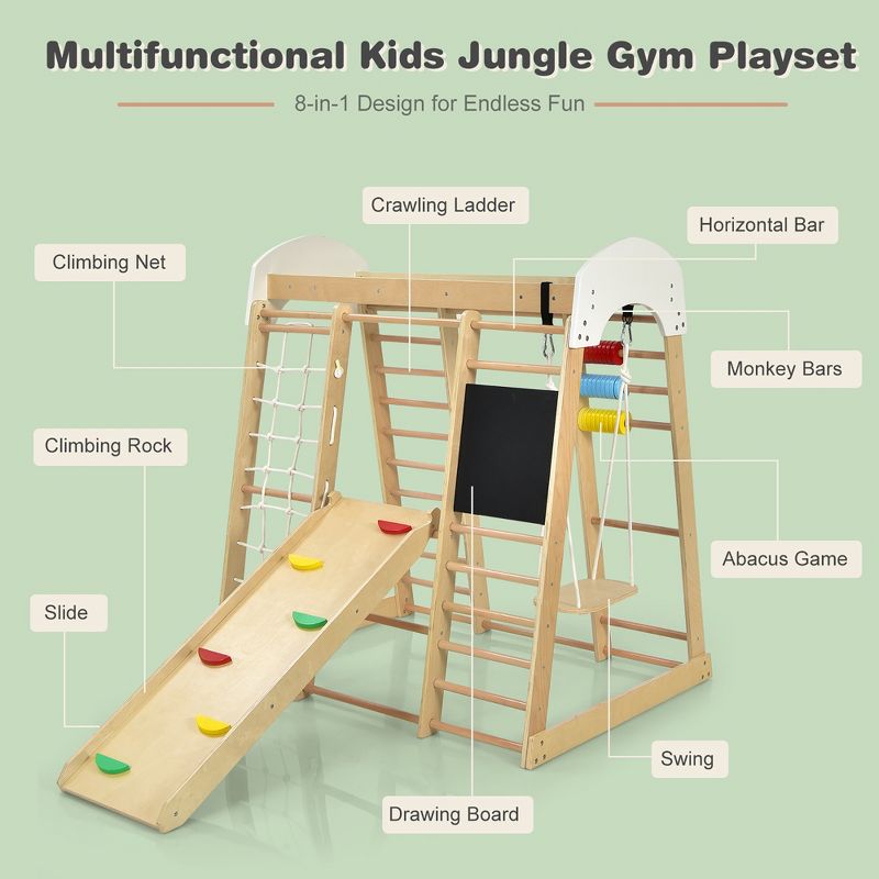 Costway Indoor Playground Climbing Gym Kids Wooden 8 in 1 Climber Playset  for Children, 5 of 10