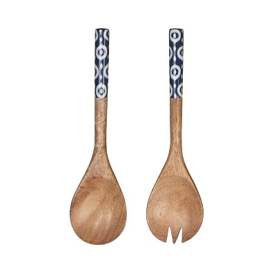 Transpac Wood 11 in. Brown Spring Enamel Ikat Serving Spoons Set of 2