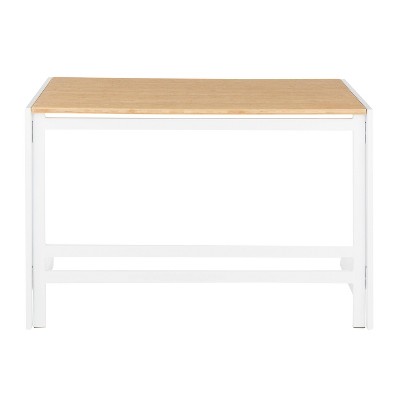 Petite White Metal and Light Wood Office Desk