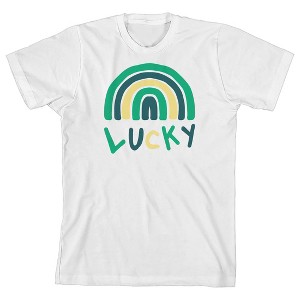 St. Patrick's Day Lucky Rainbow Crew Neck Short Sleeve Youth White T-shirt - 1 of 3
