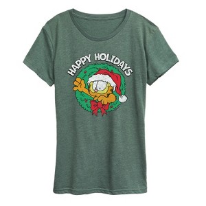 Women's - Garfield - Happy Holidays Wreath Short Sleeve Graphic T-Shirt - 1 of 4