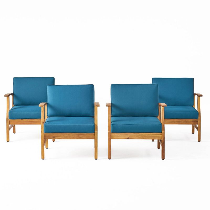 Perla 4pk Acacia Wood Club Chairs - Teak/Blue - Christopher Knight Home, 1 of 9