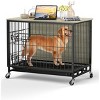 Wooden Dog Crate Furniture with Wheels and Double Door – Modern Pet House, Removable Tray, Stylish End Table for Living Room, Bedroom, and Outdoors - 3 of 4