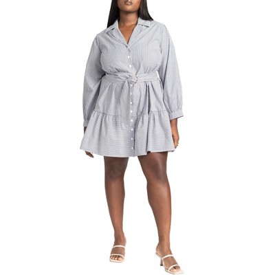 ELOQUII Women's Plus Size Mini Shirt Dress With Belt
