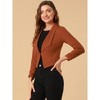 INSPIRE CHIC Women's Regular Fit Notched Lapel Ruched Sleeve Business Crop Blazer - 3 of 4