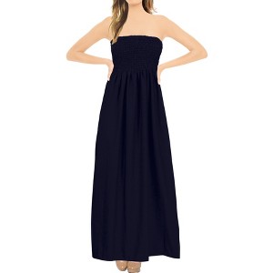 LA LEELA Women's House Daily Routine Evening Wear Solid Smocked Top Maxi Slit Dress Casual Strapless Tube Dresses for Women - 1 of 4