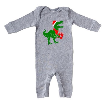 The Juniper Shop Dino Present Baby Romper - 18 Month - Heather Grey