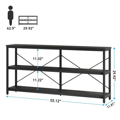Black 55-Inch Industrial Sofa Table with 3-Tier Storage