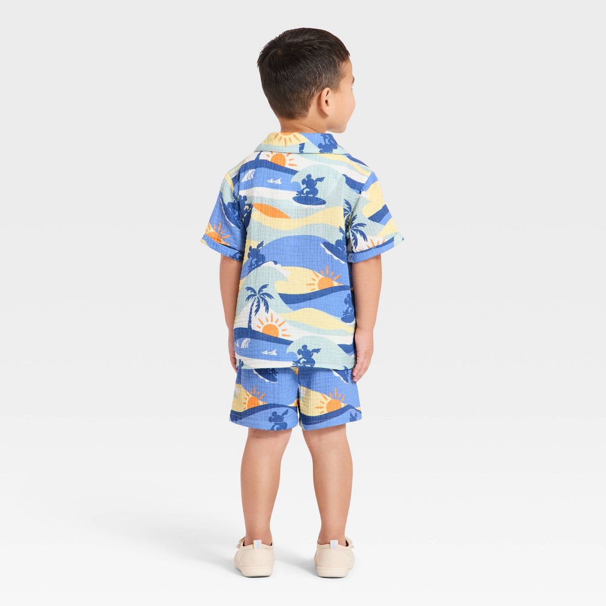 Toddler Boys' 2pc Disney Mickey Mouse Gauze Short Sleeve Button-Down Shirt & Shorts Set - thumbnail 2