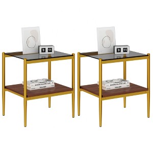 LOVMOR 2-Tier Tempered Glass End Table Set of 2, Rectangle Coffee Tabletop with MDF Layer, Modern Side Table for Living Room - 1 of 4