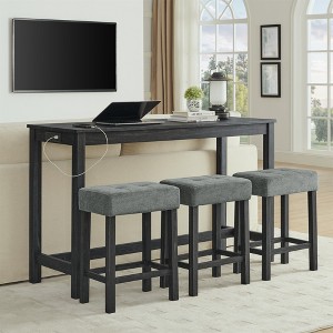 4-Piece Bar Height Dining Set with Power Outlet and 3 Upholstered Stools - 1 of 4