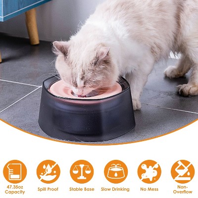 Pink Anti-Spill Pet Water Bowl with Floating Disk