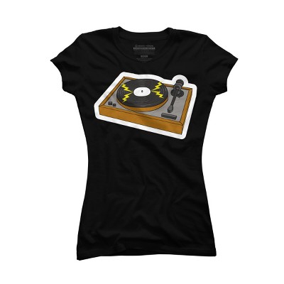 Junior's Design By Humans Cartoon Vinyl Record Turntable By MusicoIlustre T-Shirt
