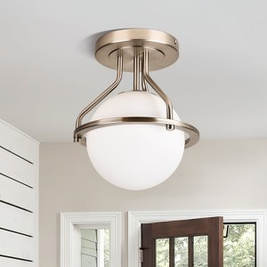 PAKOKULA 1-Light Silver Mid-century Semi-Flush Mount Ceiling Light Fixture with Frosted Glass Globe Shade - 1 of 4