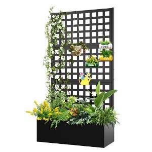 TOAOTBNBO Metal Raised Garden Bed with Square-Hole Trellis, Outdoor Planter Box for Climbing Plants, Galvanized Garden Box with Drainage Holes - 1 of 4
