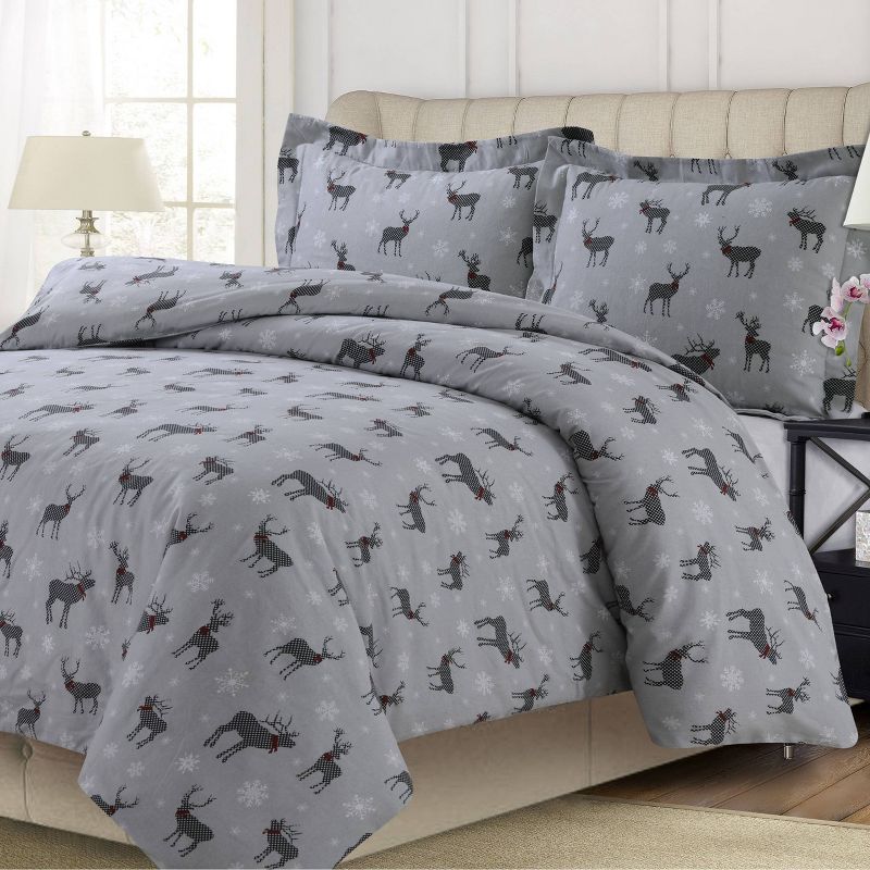 Checkered Buck Heavyweight Cotton Flannel Printed 3pc Oversized Duvet Set - Tribeca Living, 1 of 4
