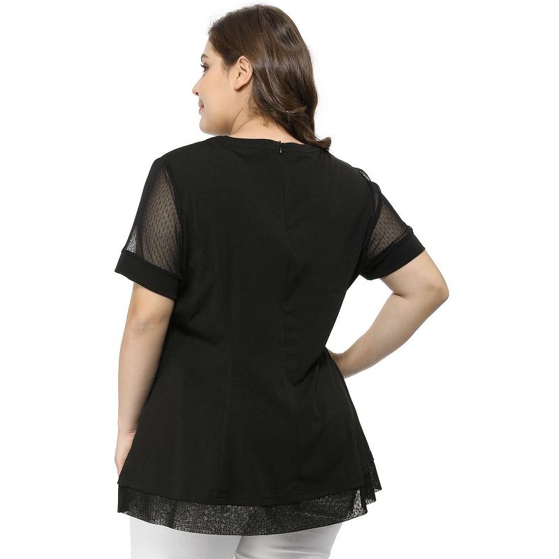 Agnes Orinda Women's Plus Size Round Neck Peplum Short Sleeve Mesh Sheer Blouses, 6 of 9