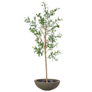 Sunnydaze Artificial Olive Tree Tall Faux Silk Plant with Round Planter - 1 of 4