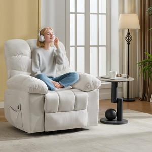RONSHIN Wide Comfort Recliner with Massage & Heat,Overstuffed Breathable Fabric Rocking Chair,Ergonomic Recliner with Remote Control & 2 Side Pockets - 1 of 4