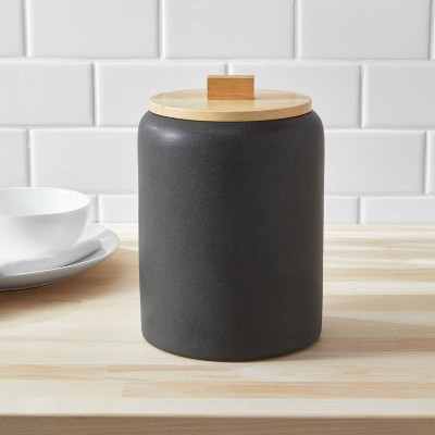 Large Stoneware Tilley Food Storage Canister with Wood Lid Black - Project 62&#8482;