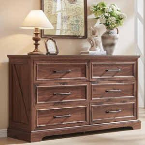 SinCiDo 6 Drawer Dresser for Bedroom, Farmhouse TV Stand with 6 Drawers, 52″ W Rustic Dresser Wood Chest of Drawers for Bedroom, Brown - 1 of 4
