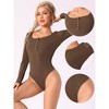Allegra K Women's Ribbed Square Neck Front Buttons Casual Long Sleeve Body Shapers - 3 of 4